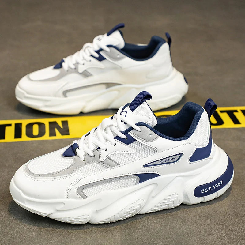 Thick Sole Versatile Clunky Sneaker for Men 2023 New Trend Mesh Lace up Breathable Casual Sports Shoes Increased Soft Soles