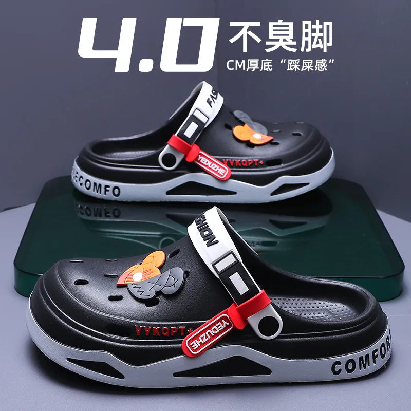 Summer Hole Shoes Men Wear Casual Fashion Non-Slip Portable Sports Sandals Beach Step on Toe Breathable Slippers for Men Outdoor