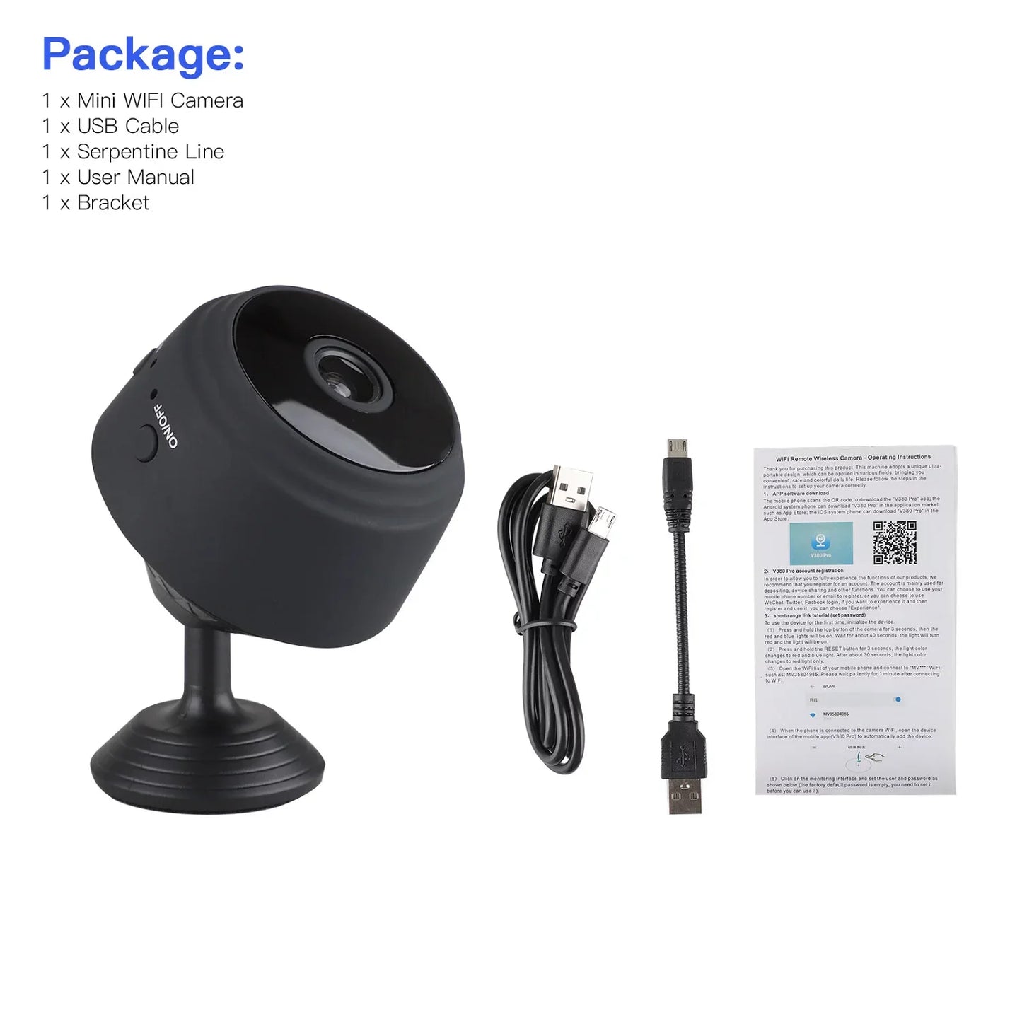 Mini Wireless Security Camera - Full HD 720P Portable Nanny Cam with Night Vision, Video Recording, and Motion Detection for Home, Vehicle, Office, and Outdoor Applications