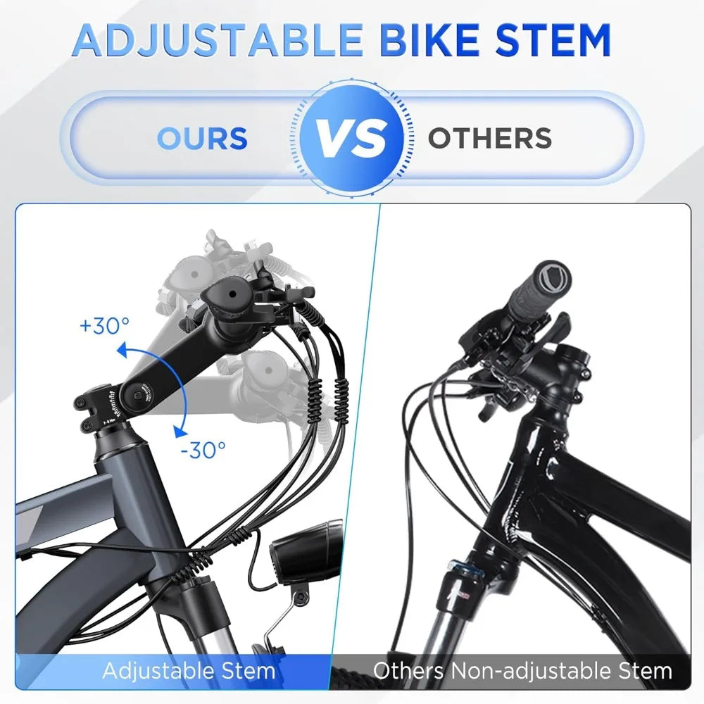 Electric Bike 26'', up to 50 Miles 21.7MPH with 48V 374.4WH Removable Battery, Adjustable Stem, Fenders,Lockable Suspension Fork