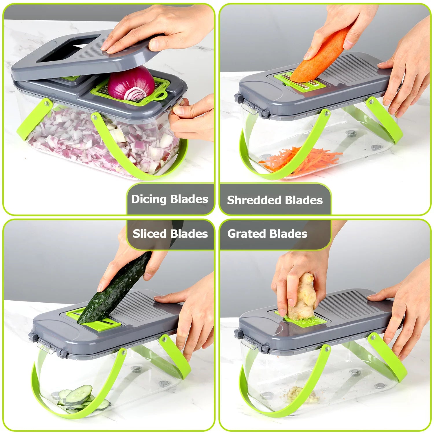 22-in-1 Multifunctional Vegetable Chopper and Dicer with 13 Stainless Steel Blades, Container, and Colander Drain Basket