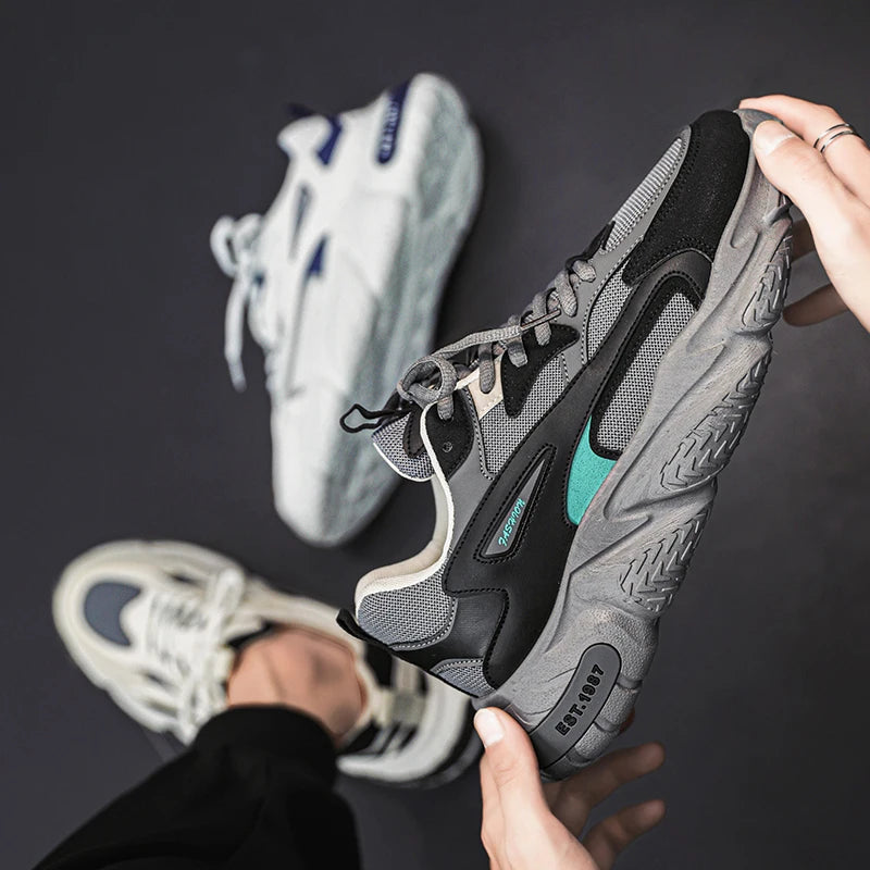 Thick Sole Versatile Clunky Sneaker for Men 2023 New Trend Mesh Lace up Breathable Casual Sports Shoes Increased Soft Soles