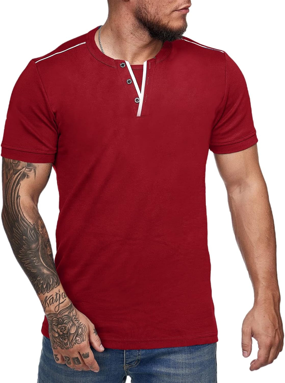 Men'S Short Sleeve Henley T Shirts Casual Slim Fit Summer Basic Plain Beefy Tee Shirts