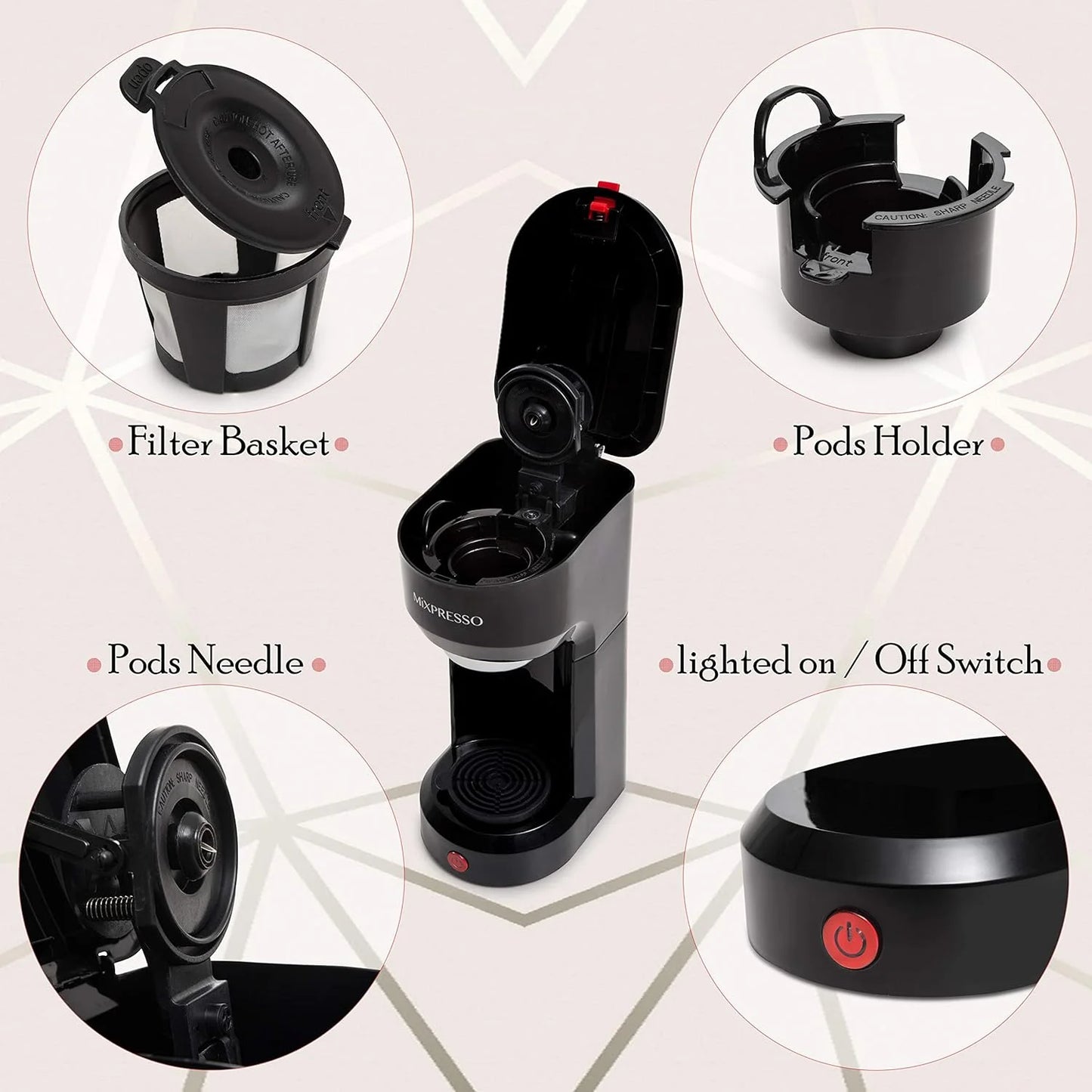 Compact 2-in-1 Single Serve Coffee Maker, K-Cup Compatible, 14 Oz, Black