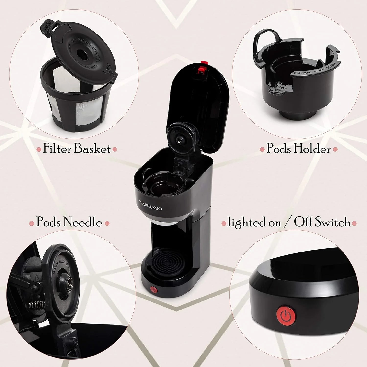 Compact 2-in-1 Single Serve Coffee Maker, K-Cup Compatible, 14 Oz, Black