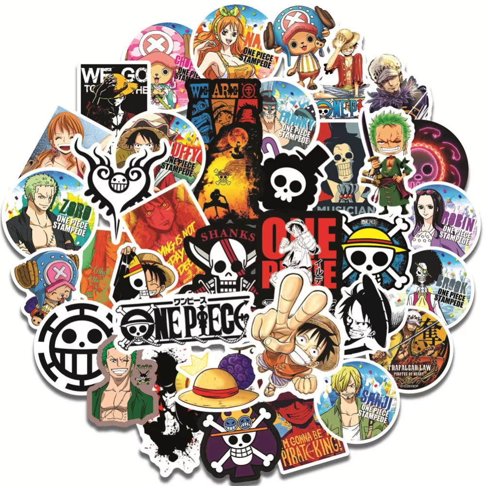 50Pcs One Piece Sticker Pack Waterproof Anime Stickers Cute Phone Case Kawaii Packaging Laptop Skin DIY Stationery Stickers