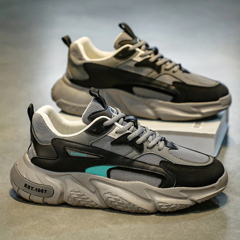 Thick Sole Versatile Clunky Sneaker for Men 2023 New Trend Mesh Lace up Breathable Casual Sports Shoes Increased Soft Soles