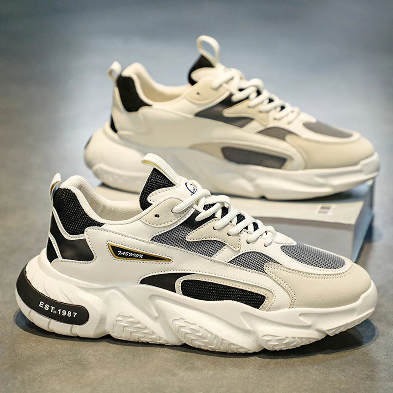 Thick Sole Versatile Clunky Sneaker for Men 2023 New Trend Mesh Lace up Breathable Casual Sports Shoes Increased Soft Soles