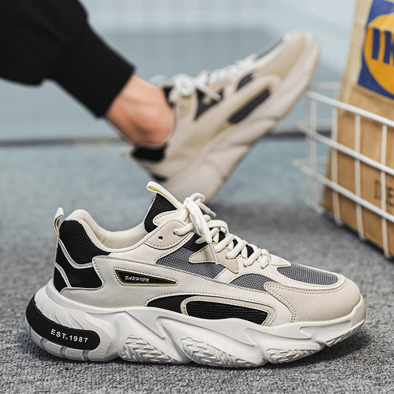 Thick Sole Versatile Clunky Sneaker for Men 2023 New Trend Mesh Lace up Breathable Casual Sports Shoes Increased Soft Soles