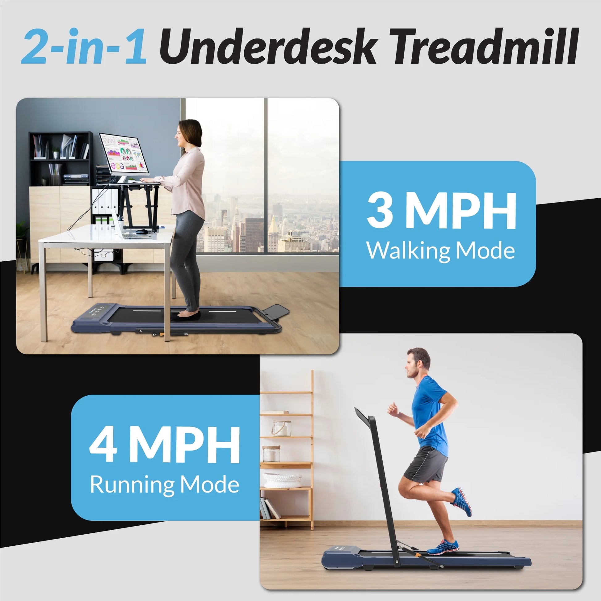 Electric Walking Desk Treadmill, Blue, 400 lb Capacity