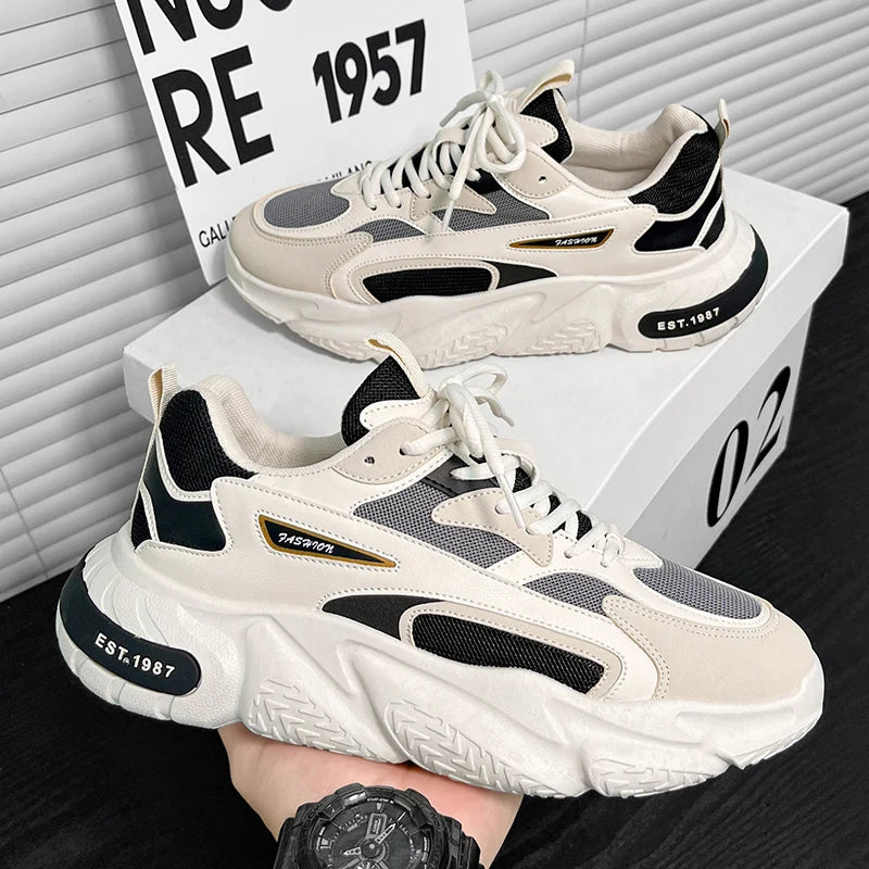 Thick Sole Versatile Clunky Sneaker for Men 2023 New Trend Mesh Lace up Breathable Casual Sports Shoes Increased Soft Soles
