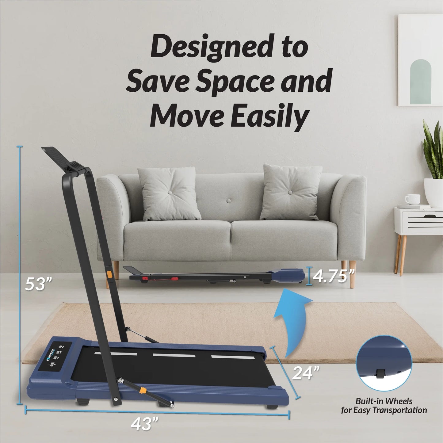 Electric Walking Desk Treadmill, Blue, 400 lb Capacity