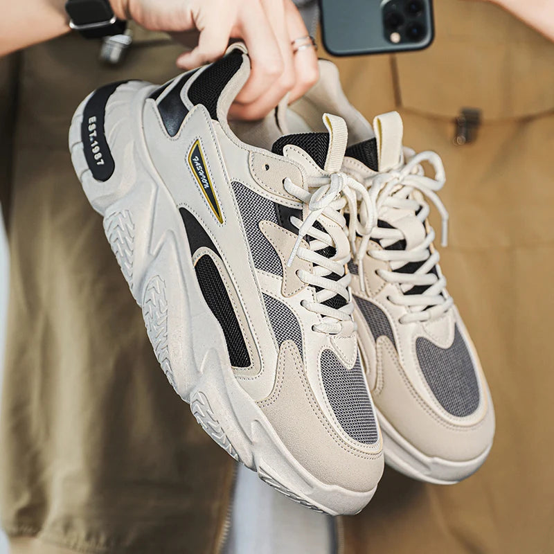 Thick Sole Versatile Clunky Sneaker for Men 2023 New Trend Mesh Lace up Breathable Casual Sports Shoes Increased Soft Soles
