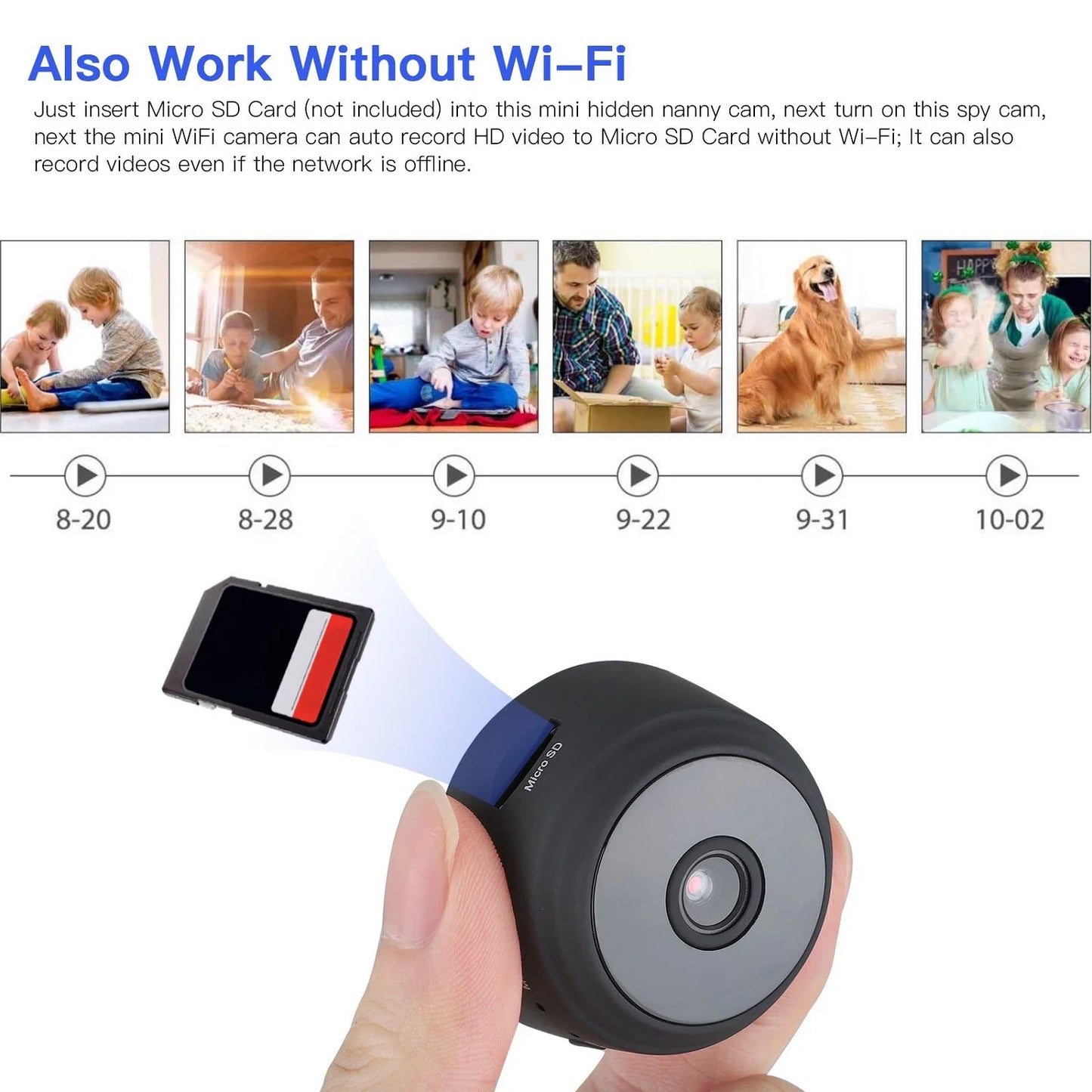 Mini Wireless Security Camera - Full HD 720P Portable Nanny Cam with Night Vision, Video Recording, and Motion Detection for Home, Vehicle, Office, and Outdoor Applications
