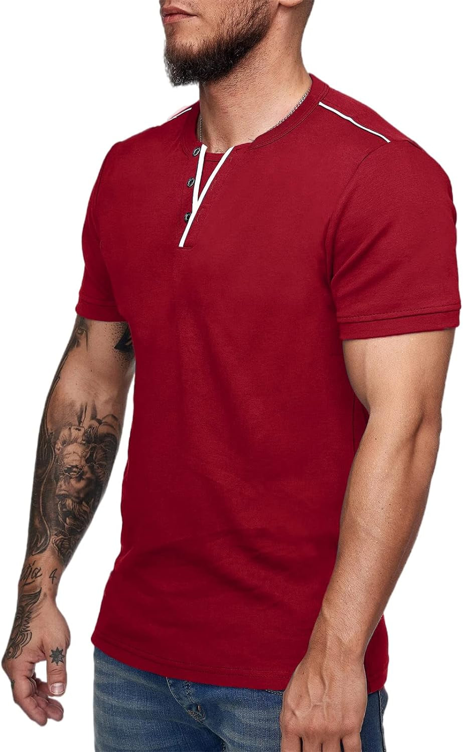 Men'S Short Sleeve Henley T Shirts Casual Slim Fit Summer Basic Plain Beefy Tee Shirts