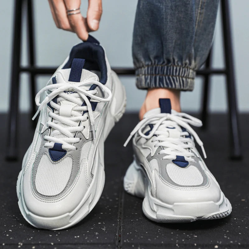 Thick Sole Versatile Clunky Sneaker for Men 2023 New Trend Mesh Lace up Breathable Casual Sports Shoes Increased Soft Soles