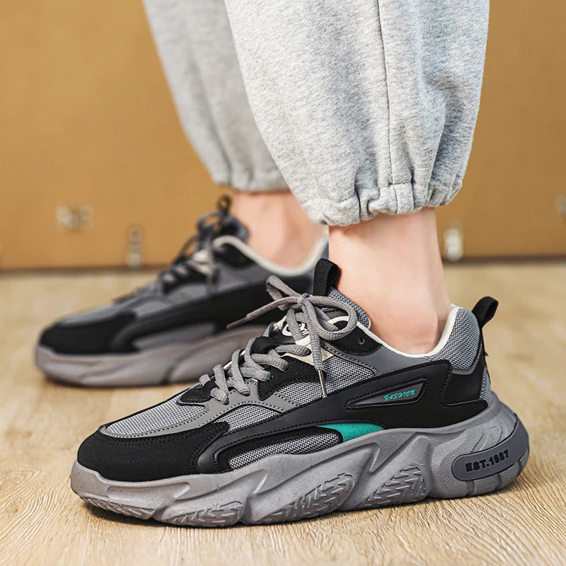 Thick Sole Versatile Clunky Sneaker for Men 2023 New Trend Mesh Lace up Breathable Casual Sports Shoes Increased Soft Soles