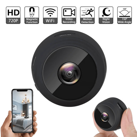Mini Wireless Security Camera - Full HD 720P Portable Nanny Cam with Night Vision, Video Recording, and Motion Detection for Home, Vehicle, Office, and Outdoor Applications
