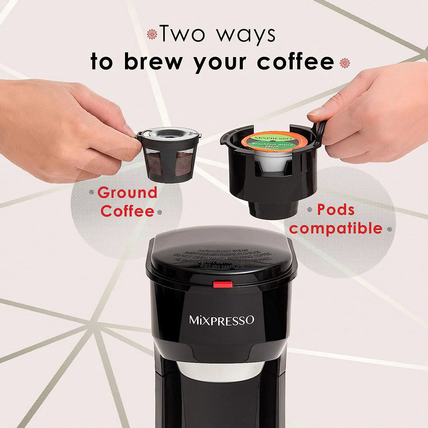 Compact 2-in-1 Single Serve Coffee Maker, K-Cup Compatible, 14 Oz, Black