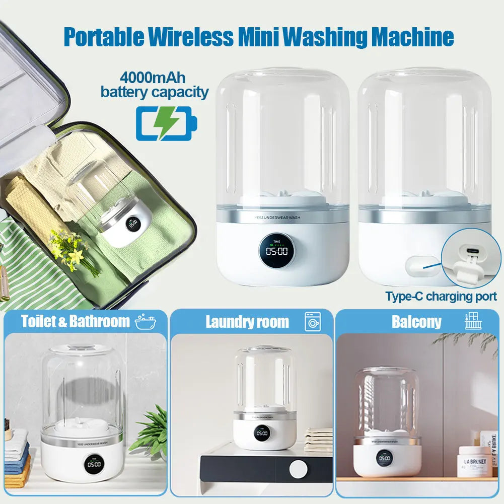 Portable Cordless Washing Machine,Usb Rechargeable, Mini Washer for /Underwear/Socks/Baby Clothes Home Travel Laundry Bucket