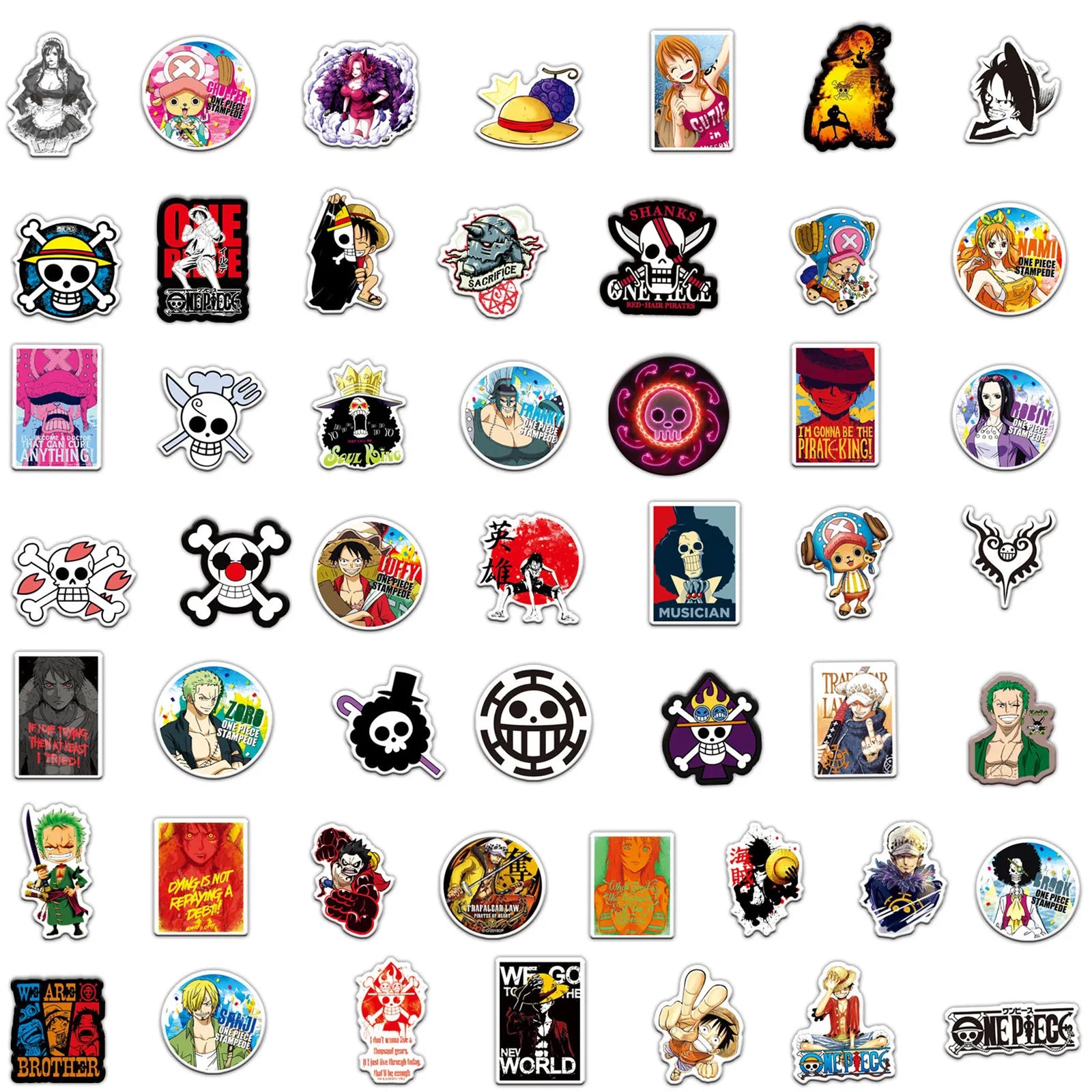 50Pcs One Piece Sticker Pack Waterproof Anime Stickers Cute Phone Case Kawaii Packaging Laptop Skin DIY Stationery Stickers