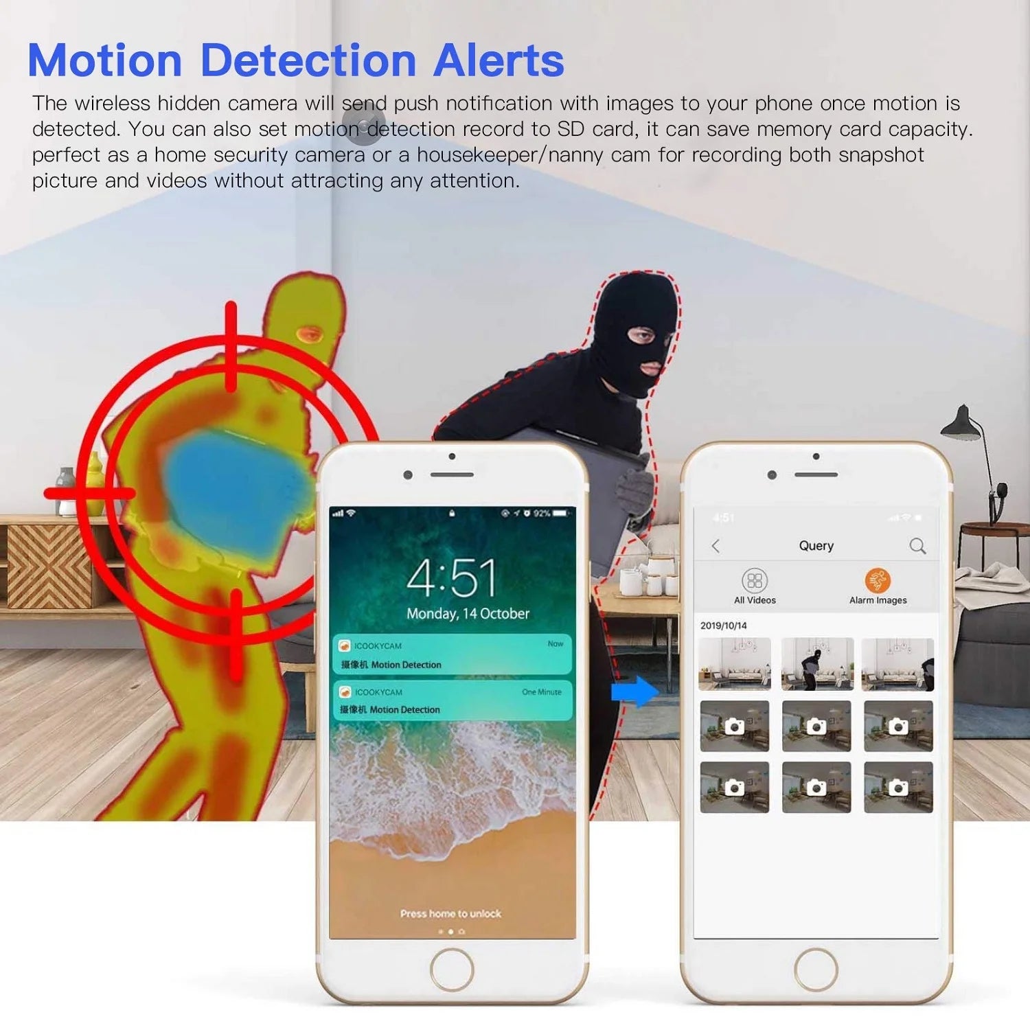 Mini Wireless Security Camera - Full HD 720P Portable Nanny Cam with Night Vision, Video Recording, and Motion Detection for Home, Vehicle, Office, and Outdoor Applications