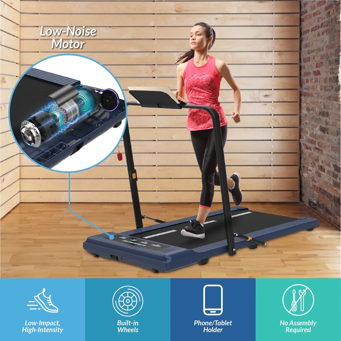 Electric Walking Desk Treadmill, Blue, 400 lb Capacity