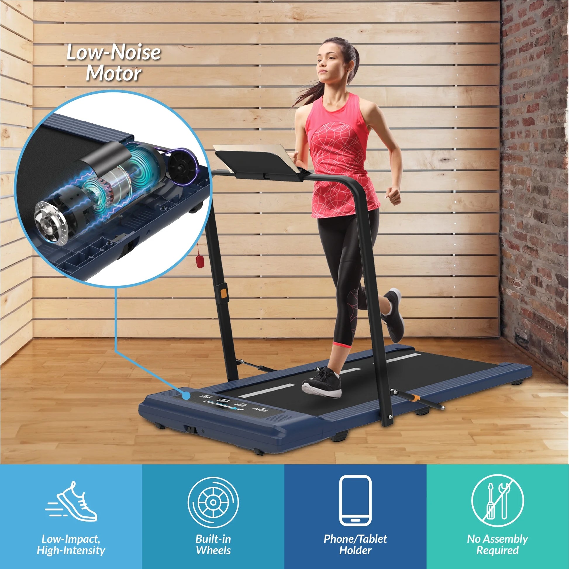Electric Walking Desk Treadmill, Blue, 400 lb Capacity